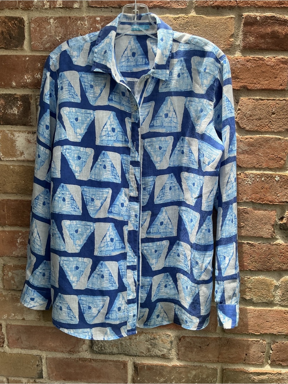 JMcLaughlin Blue Patterned Long-Sleeve linen shirt small
